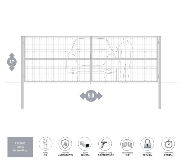Ворота OPTIMA 3D H-1,7м L-5,0м (D100) RAL7040 - image 1