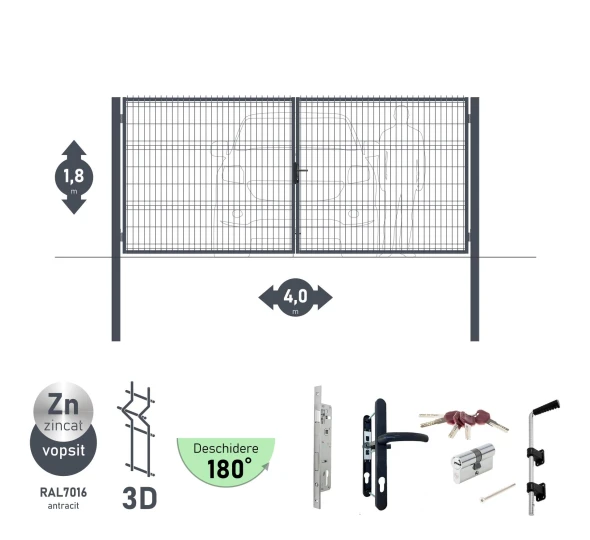 Ворота OPTIMA 3D H-1,8м L-4,0м (D100) RAL7016 - image 1