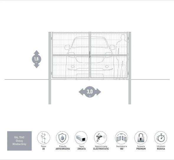 Ворота OPTIMA 3D H-1,8м L-3,0м (D100) RAL7040 - image 1