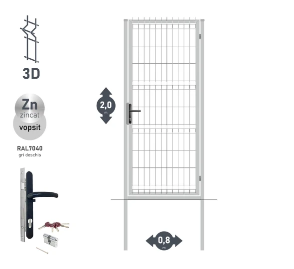 Калитка OPTIMA 3D H-2,0м L-0,8м RAL7040 - image 1