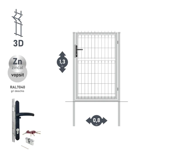 Калитка OPTIMA 3D H-1,3м L-0,8м RAL7040 - image 1