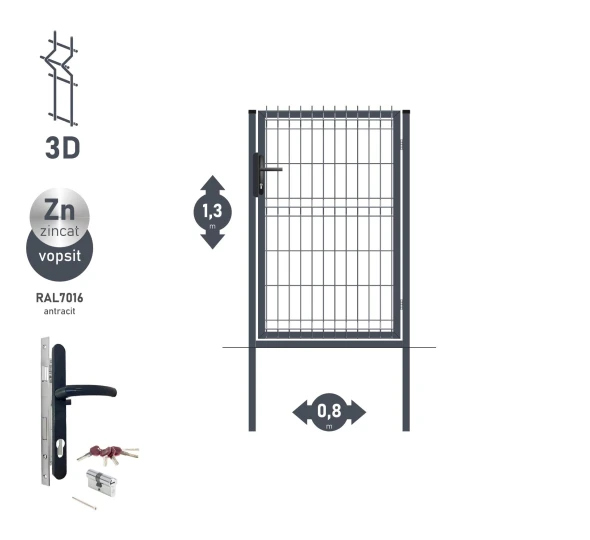 Калитка OPTIMA 3D H-1,3м L-0,8м RAL7016 - image 1