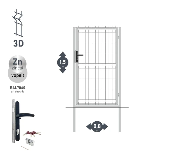 Калитка OPTIMA 3D H-1,5м L-0,8м RAL7040 - image 1