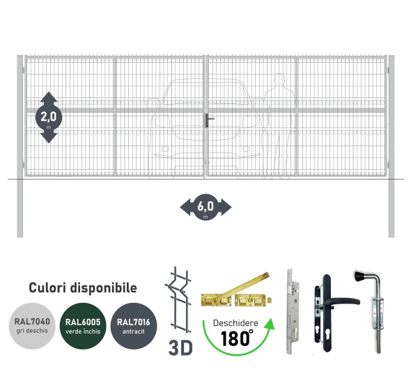 Poarta auto batanta OPTIMA 3D H-2,0m L-6,0m (D100) RAL7040 - image 1