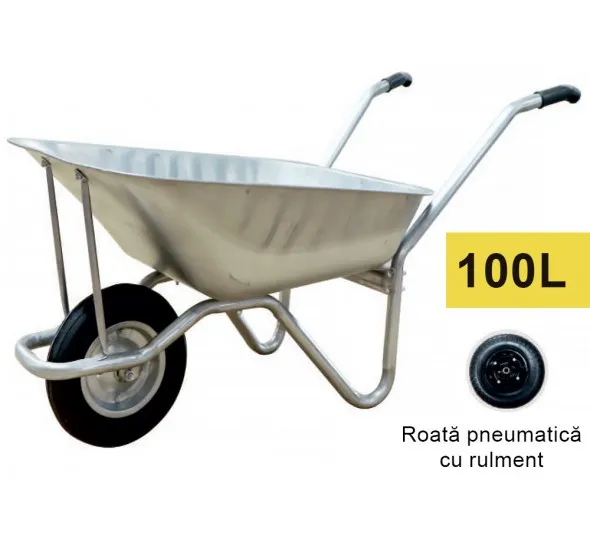 Roaba 100L (zinc) cu roată pneumatică cu rulment - image 1