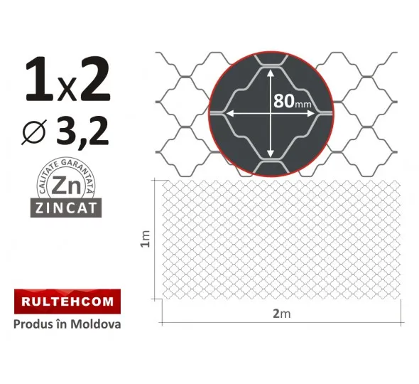 Plasă decorativă zincată 80x80mm D-3,2mm 1х2m  - image 1