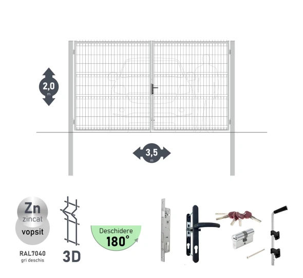 Ворота OPTIMA 3D H-2,0м L-3,5м (D100) RAL7040 - image 2