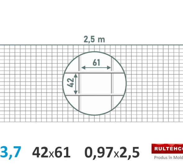 Сетка для габионов 42х61 D-3,7 мм 0,97х2,5 м - image 1