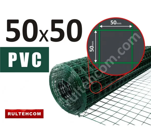 Сетка сварная оцинкованная c ПВХ 50х50 D-1,4 мм B-1 м L-10 м - image 1