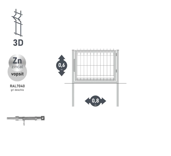 Калитка OPTIMA 3D H-0,6м L-0,8м RAL7040 - image 1