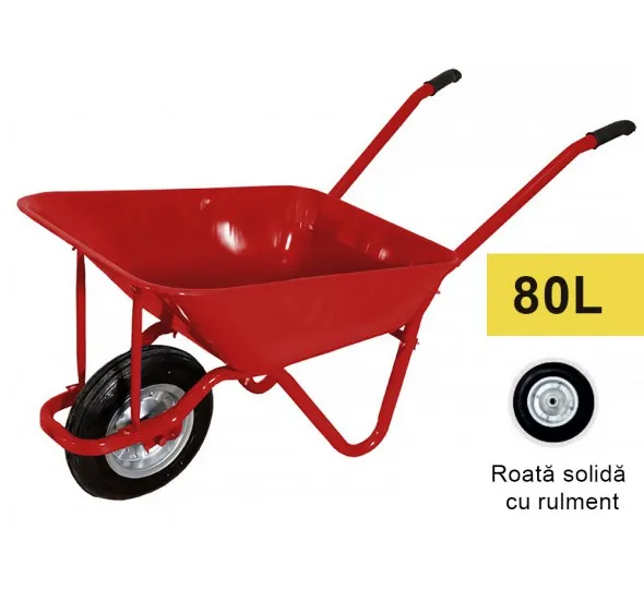 Roaba 80L (rosu - metal)  cu roată solidă cu rulment - image 1