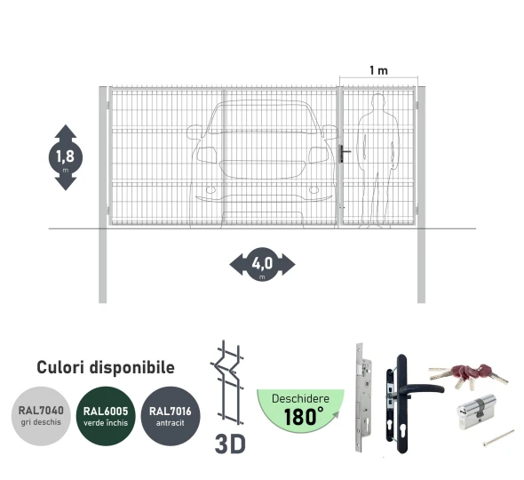 Ворота OPTIMA 3D H-1,8м L-4,0м (H100) RAL7040 - image 1