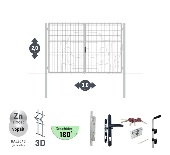 Ворота OPTIMA 3D H-2,0м L-3,0м (D100) RAL7040 - image 1