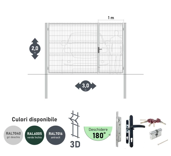 Ворота OPTIMA 3D H-2,0м L-3,0м (H100) RAL7040 - image 1
