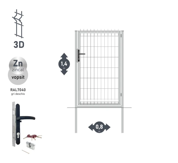Калитка OPTIMA 3D H-1,4м L-0,8м RAL7040 - image 1