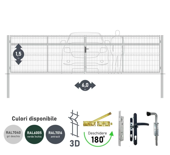 Poarta auto batanta OPTIMA 3D H-1,5m L-6,0m (D100) RAL7040 - image 1