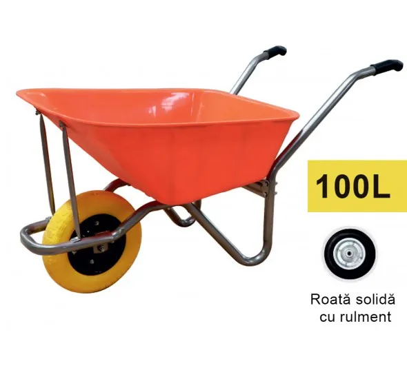 Roaba 100L (orange - plastic) cu roată solidă cu rulment - image 1