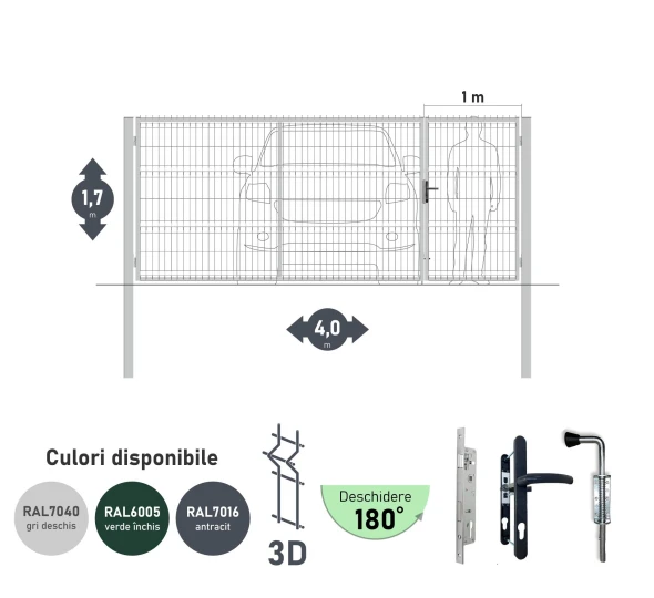 Ворота OPTIMA 3D H-1,7м L-4,0м (H100) RAL7040 - image 1