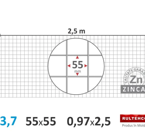 Сетка для габионов 55х55мм D-3,7мм 0,97х2,5м - image 1