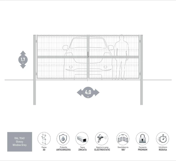 Ворота OPTIMA 3D H-1,7м L-4,0м (D100) RAL7040 - image 1