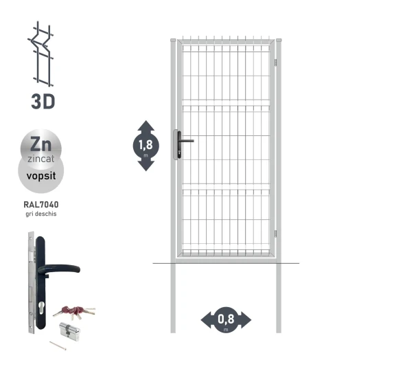 Калитка OPTIMA 3D H-1,8м L-0,8м RAL7040 - image 1