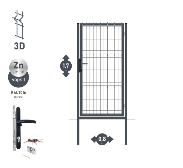 Калитка OPTIMA 3D H-1,7м L-0,8м RAL7016 - image 1