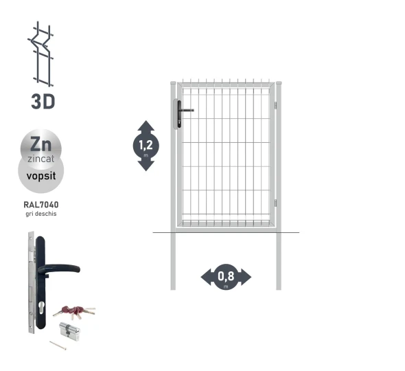 Калитка OPTIMA 3D H-1,2м L-0,8м RAL7040 - image 1