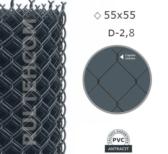 Сетка Рабица ПВХ 55х55 мм D-2,8 мм H-1,7 м RAL7016 - image 1
