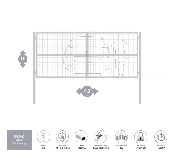 Poarta auto batanta OPTIMA 3D H-1,8m L-4,0m (D100) RAL7040 - image 1