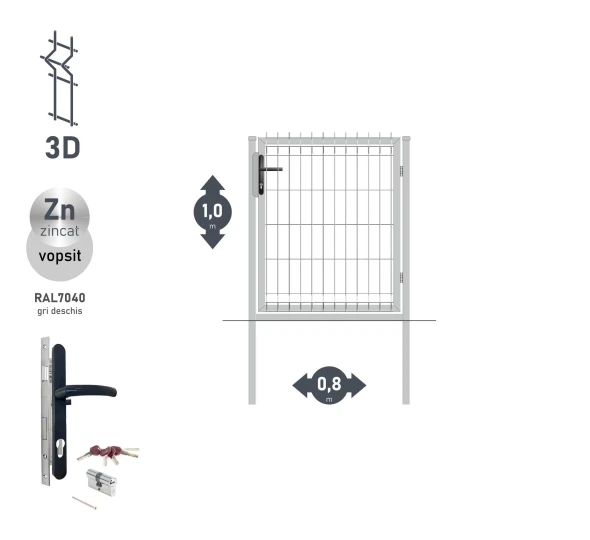 Калитка OPTIMA 3D H-1,0м L-0,8м RAL7040 - image 1