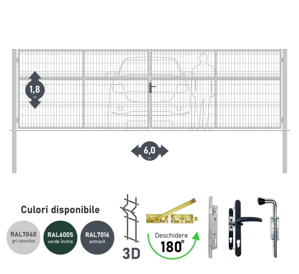 Poarta auto batanta OPTIMA 3D H-1,8m L-6,0m (D100) RAL7040 - image 1