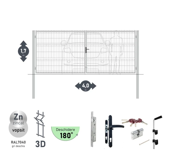 Ворота OPTIMA 3D H-1,7м L-4,0м (D100) RAL7040 - image 1
