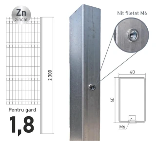 Столб оцинкованный ЕСО 18 (60х40x1,2) L-2,3м