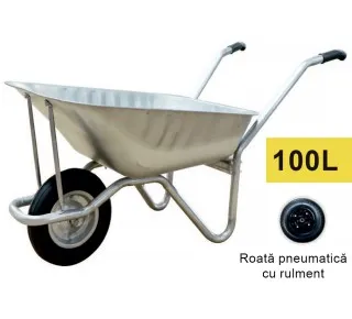 Roaba 100L (zinc) cu roată pneumatică cu rulment