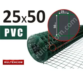 Сетка сварная оцинкованная c ПВХ 25х50 D-1,4 мм B-1 м L-10 м