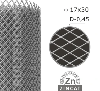 Plasa expandata zincata 17х30 mm D-0,45 mm H-1,0 m L-10 m