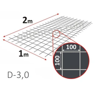 Plasa sudata VR-1 pentru armare 100х100 D-3,0mm 1х2m