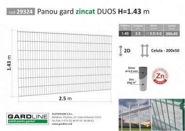 Panou DUOS Н-1,43m L-2,5m D-5,0/4,0mm zincat